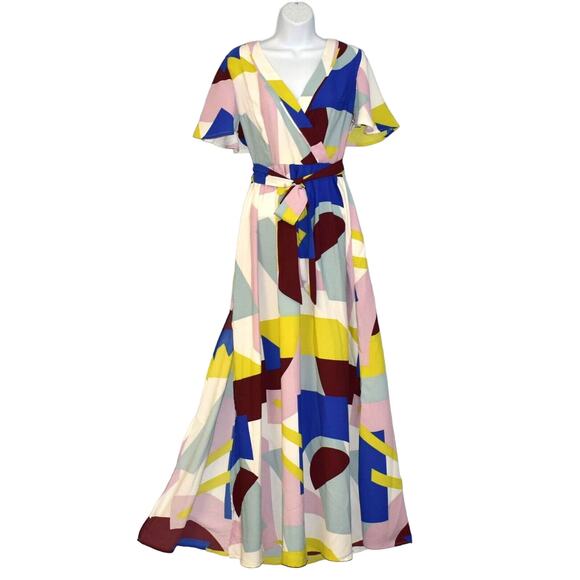 A8 NWT MODCLOTH Your Time To Shine Geometric Print Color Block Maxi Dress Sz 0 - Picture 2 of 8